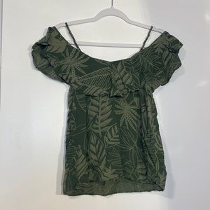 Green patterned off-the shoulder blouse